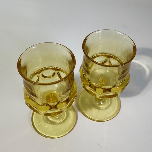 VTG Large Indiana Glass Amber Kings Crown Thumbprint Set of 2 - Picture 3 of 5